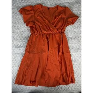 SHEIN Curve Plus Size Orange Wrap Dress 1XL Short Sleeve V-Neck